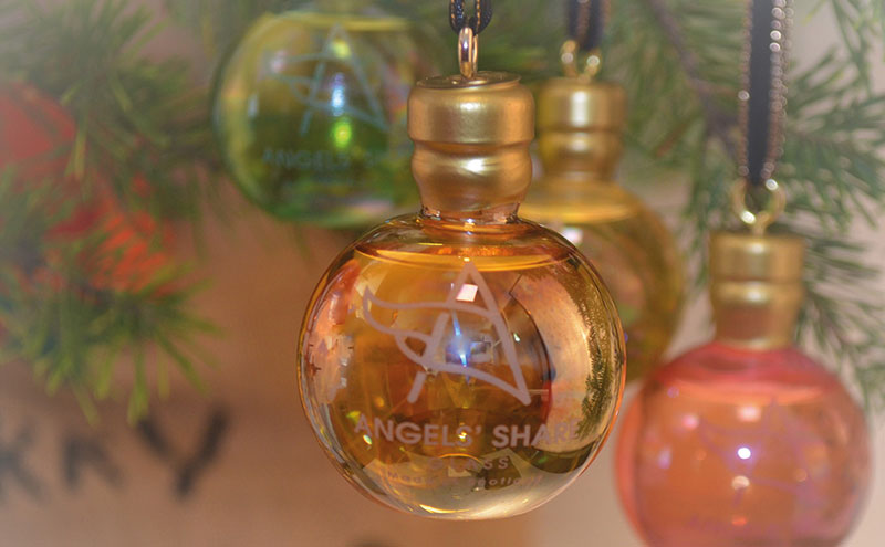Glass baubles filled with Scotch whisky