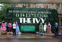 The Ivy Buchanan Street, bus covered in ivy with mannequins dressed in floral attire