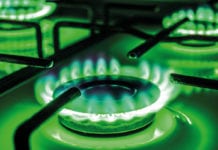 green gas cooker flame
