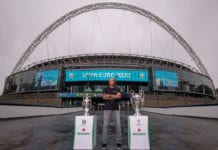 Thiery Henry with UEFA trophies