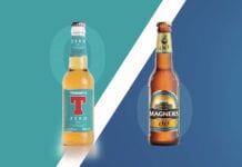 Tennent's Zero and Magners bottles