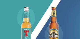 Tennent's Zero and Magners bottles