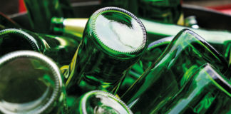 Empty green glass bottles