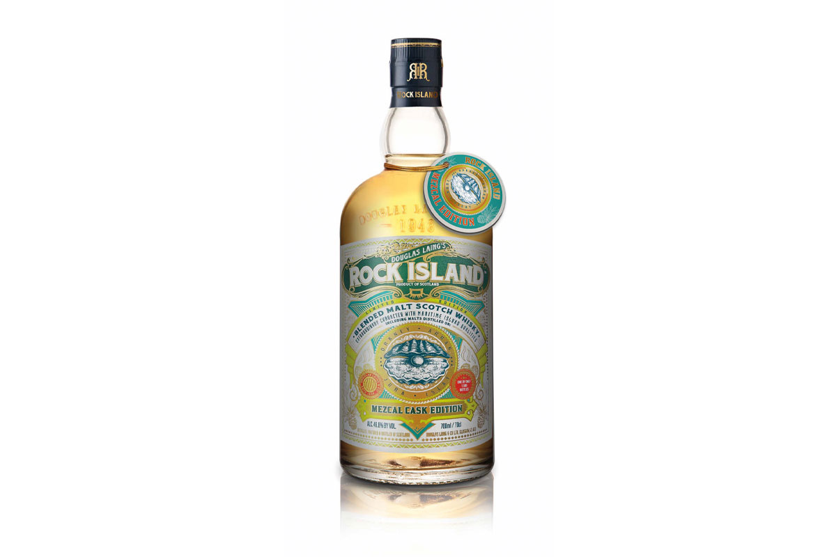 Promotional shot of Rock Island Mezcal Cask whisky bottle