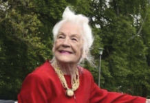 Mary Moriarty sitting on a park bench