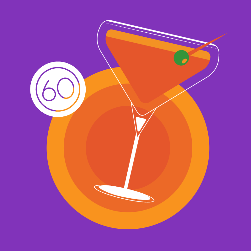 orange circle graphic with a cocktail martini glass