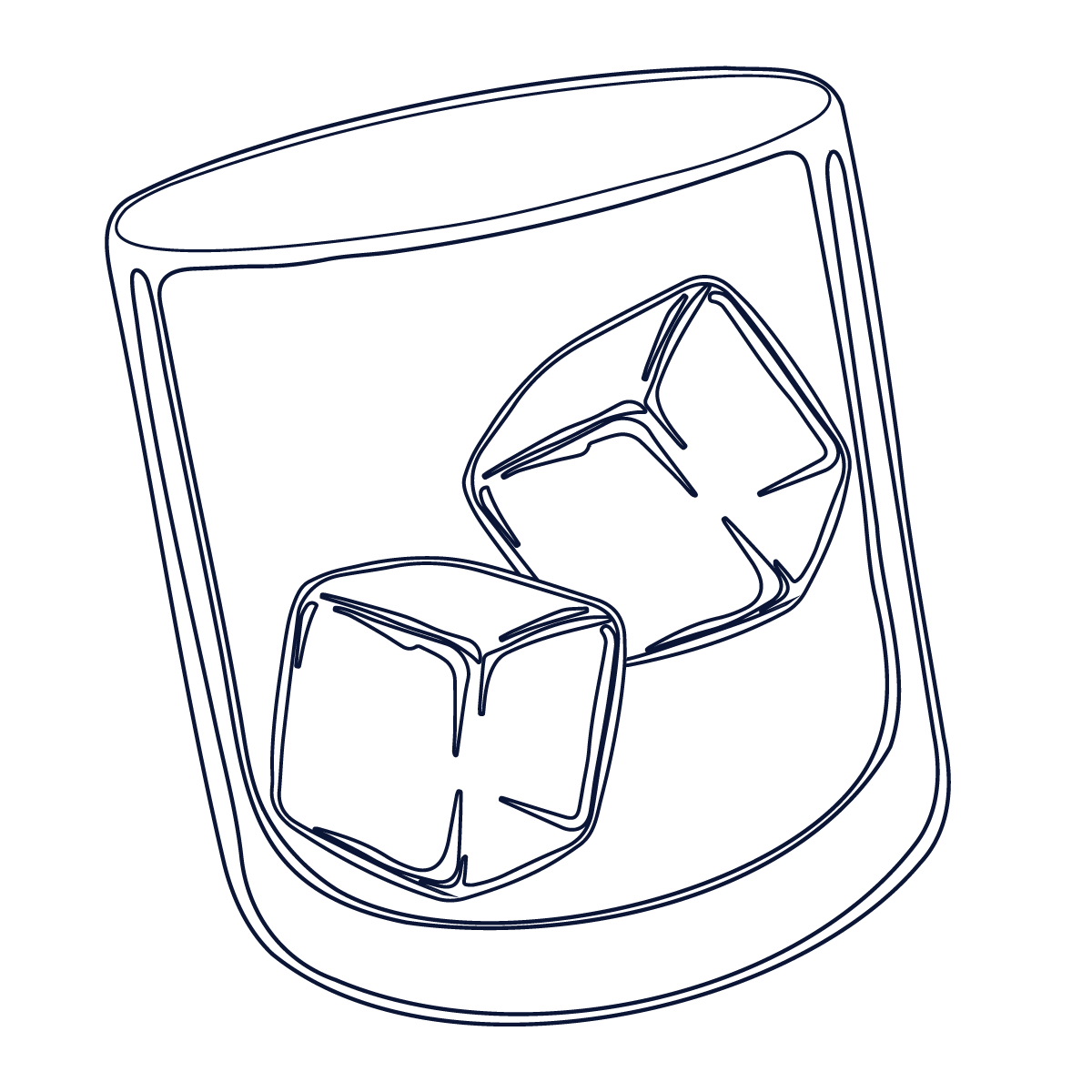line drawing of a whisky tumbler with ice cubes