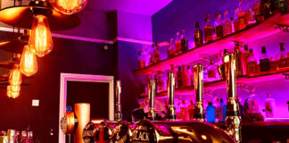 A neon illuminated bar