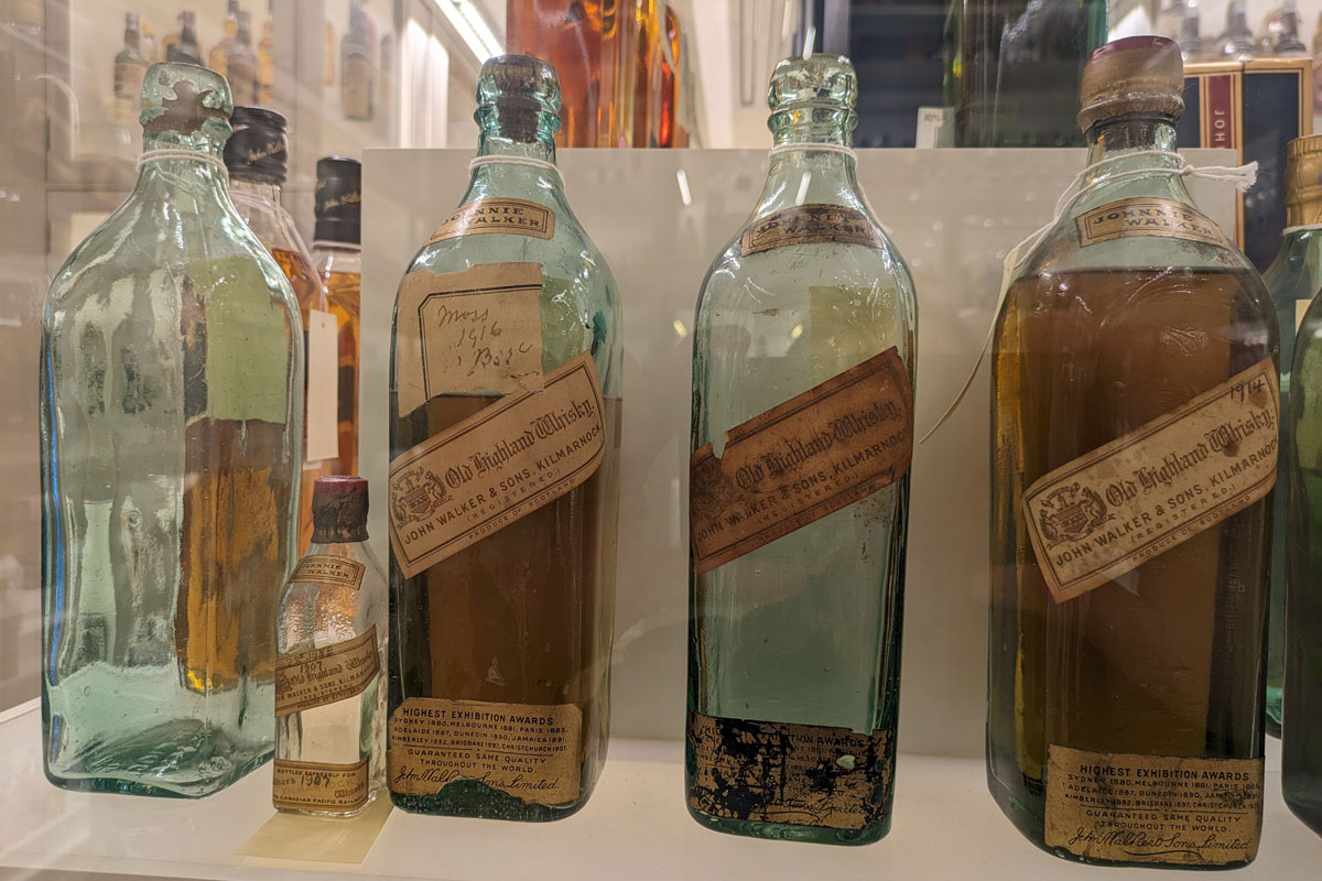 Very old whisky bottles