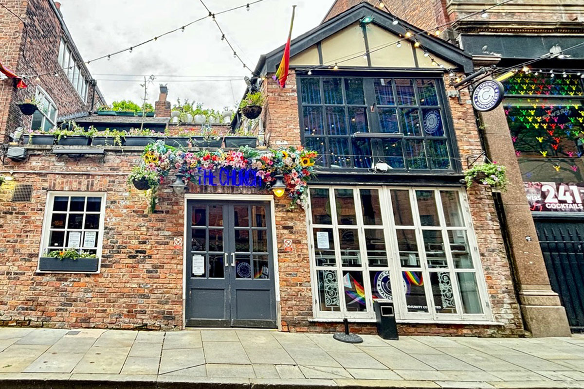 A brightly decorated English pub