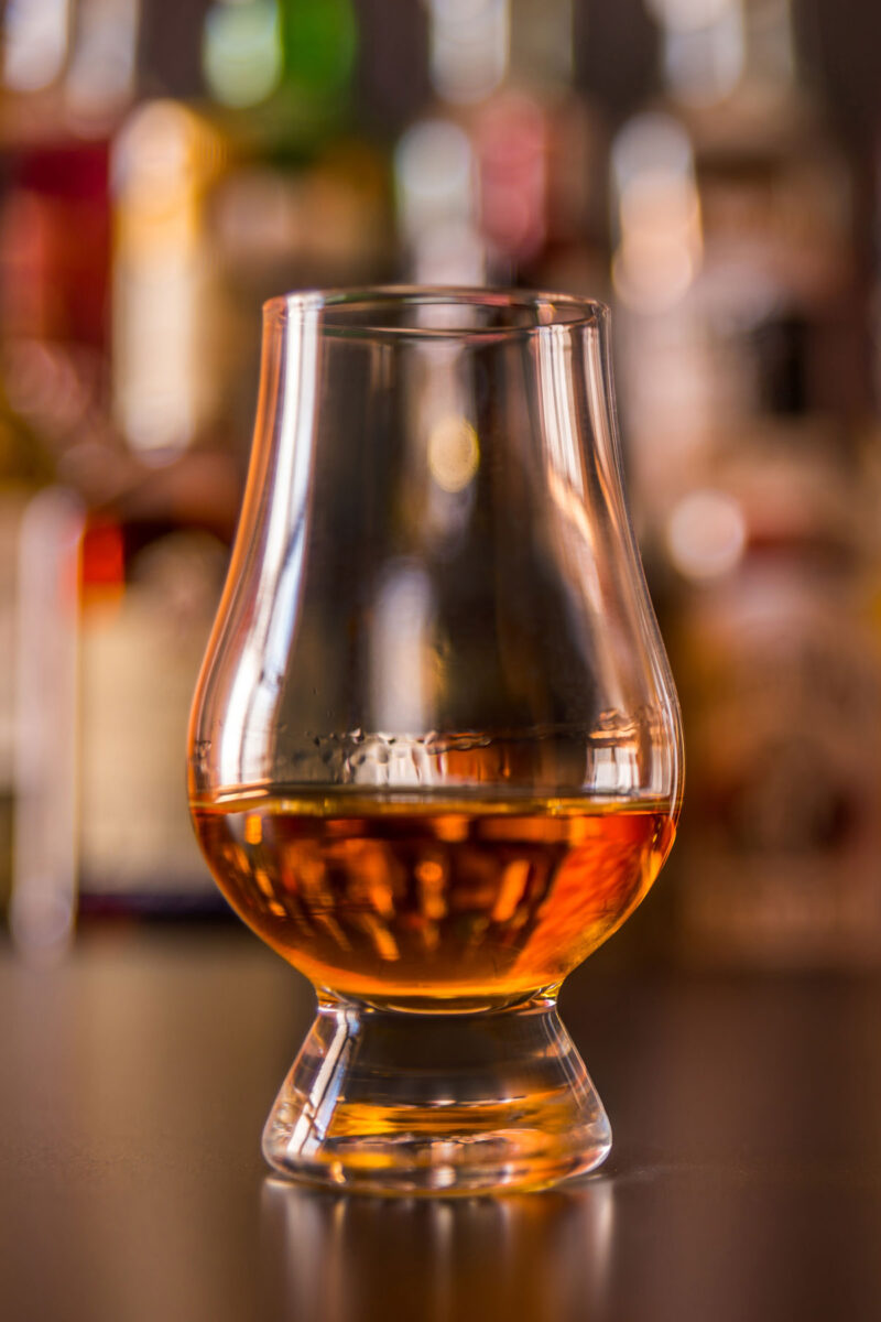 A glass of unidentified whisky
