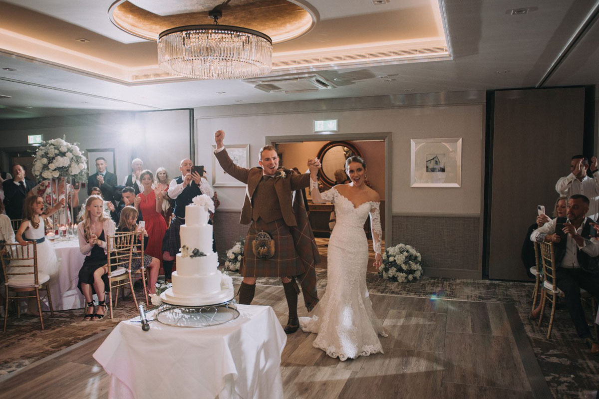 A happy couple at their wedding