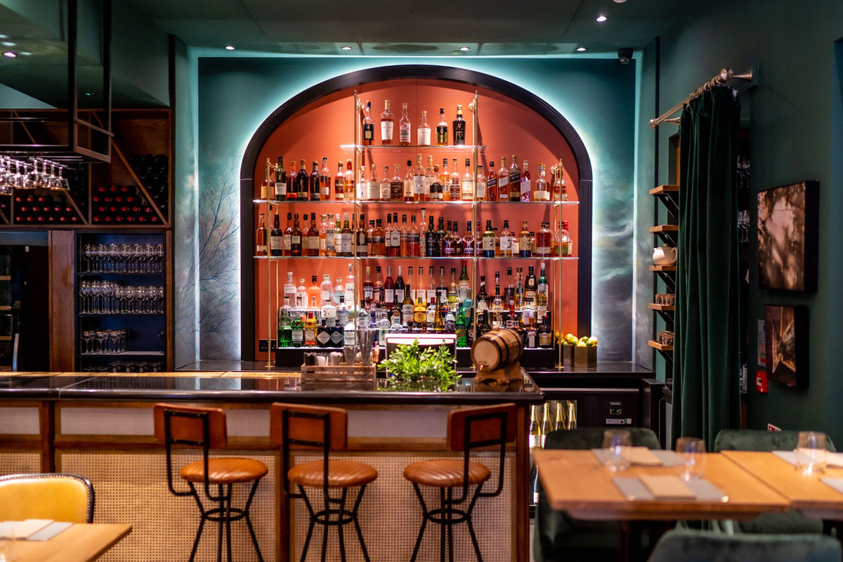 a well decorated restaurant bar