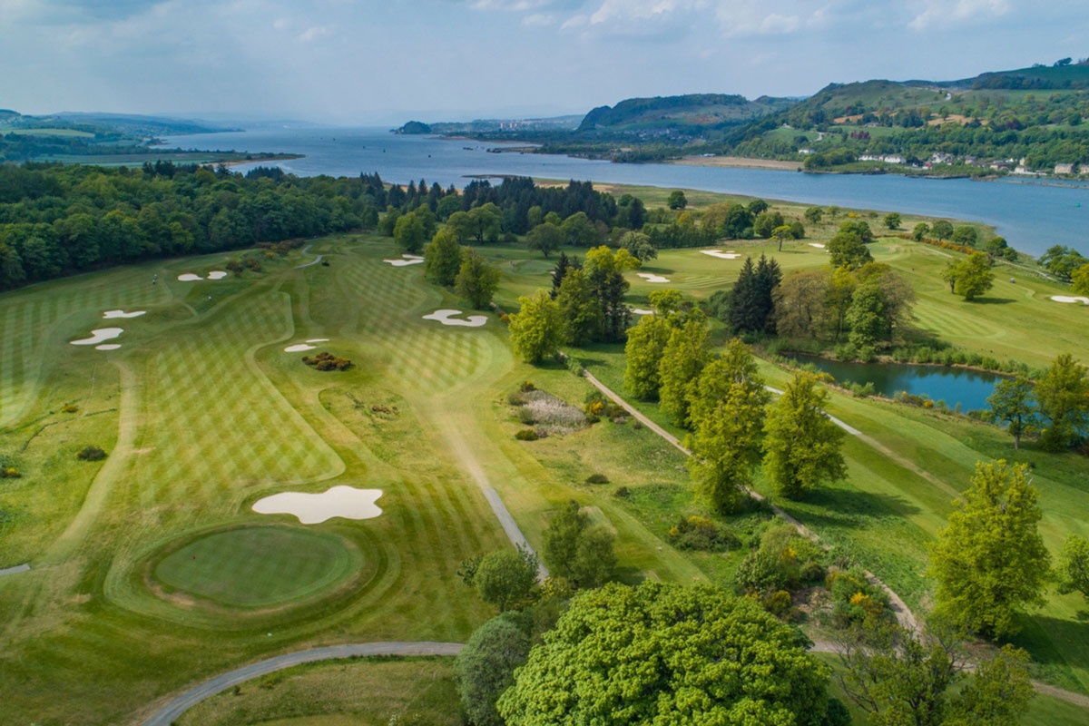 an aerial view of a golf course