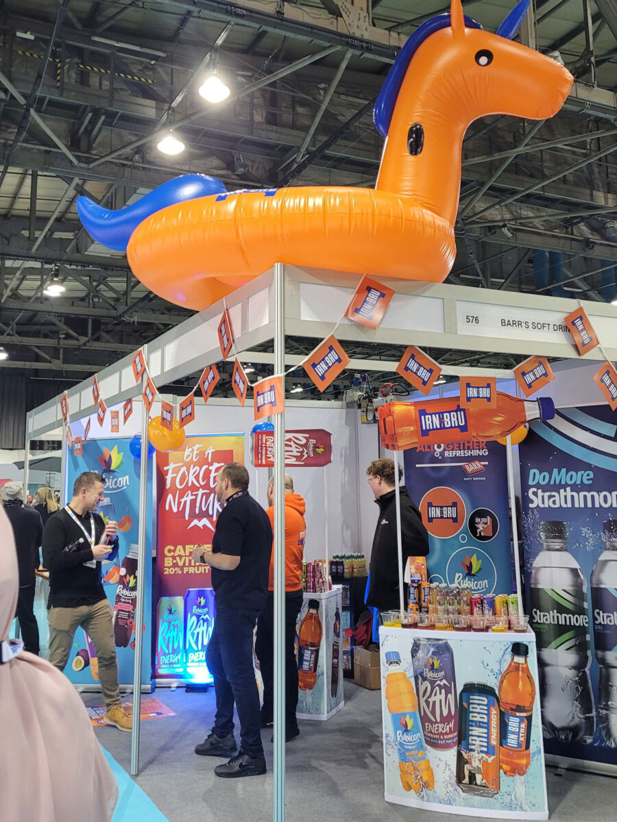 A brightly decorated trade stand