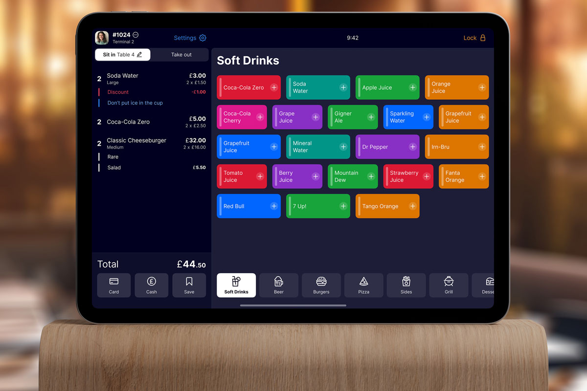a digital hospitality ordering app screen display