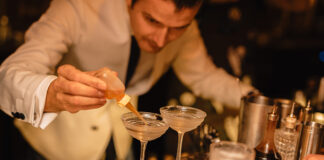 Bartender Erik Lorincz makes drinks at the Edinburgh Bar Show 2024.