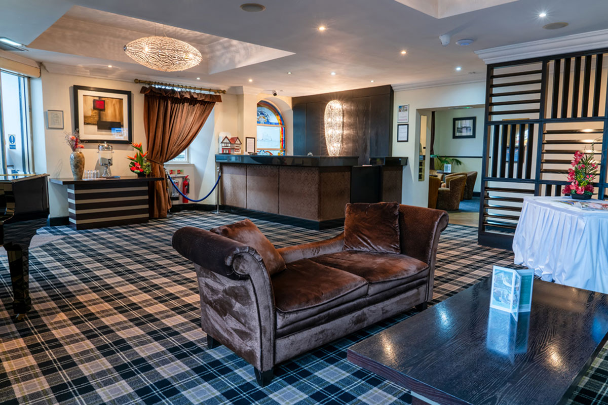 An old fashioned hotel lobby