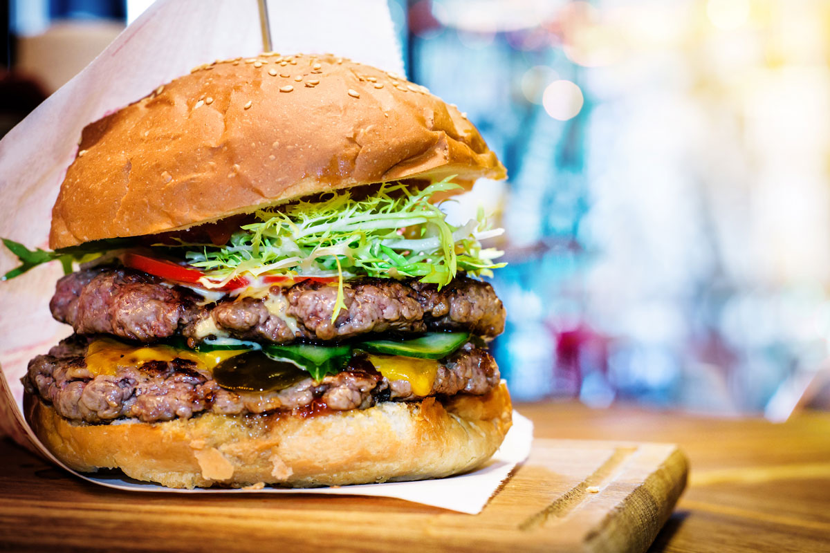 A big messy double beef burger