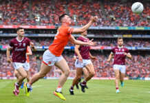 A vigorous game of Gaelic rules football