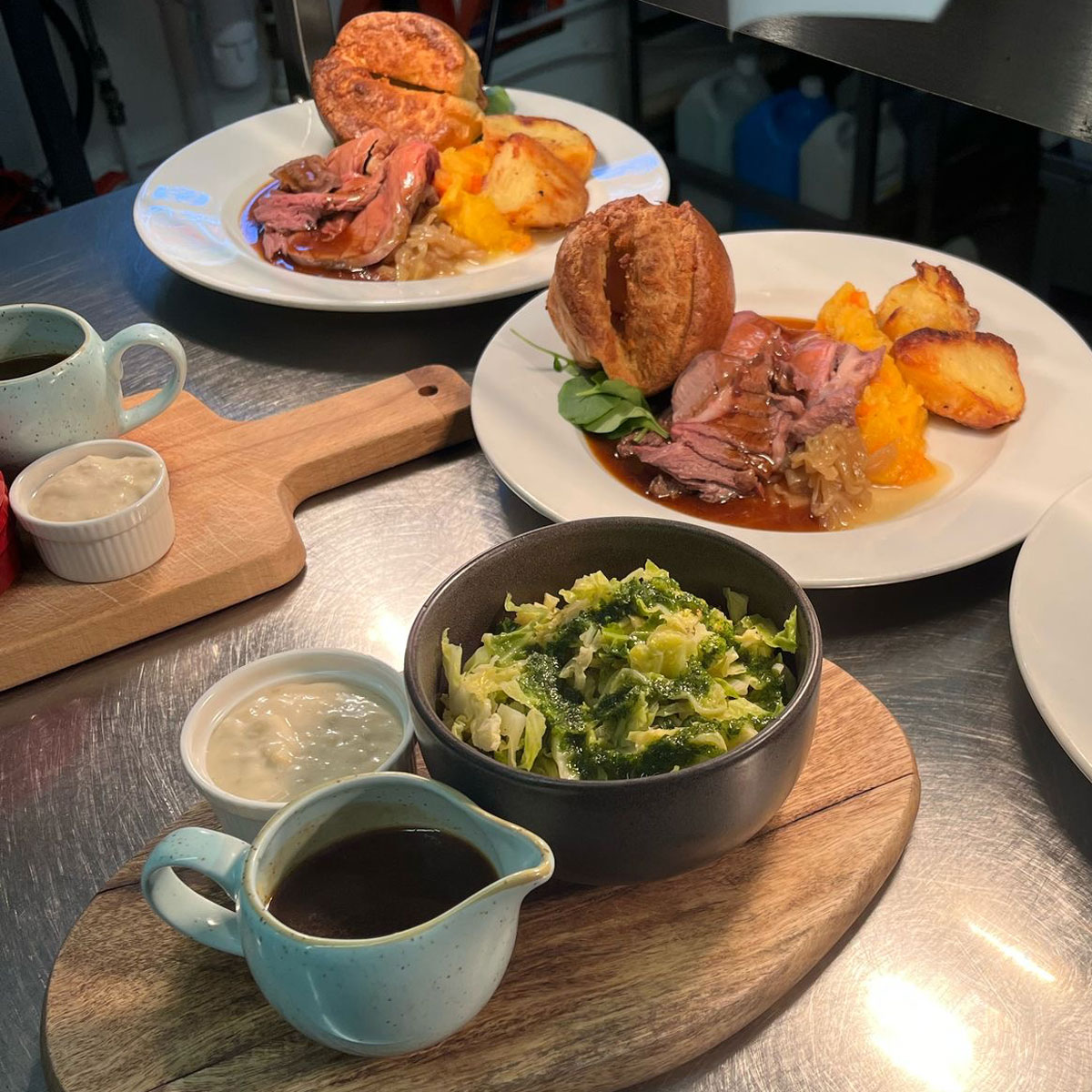 Plates of food ready to be served