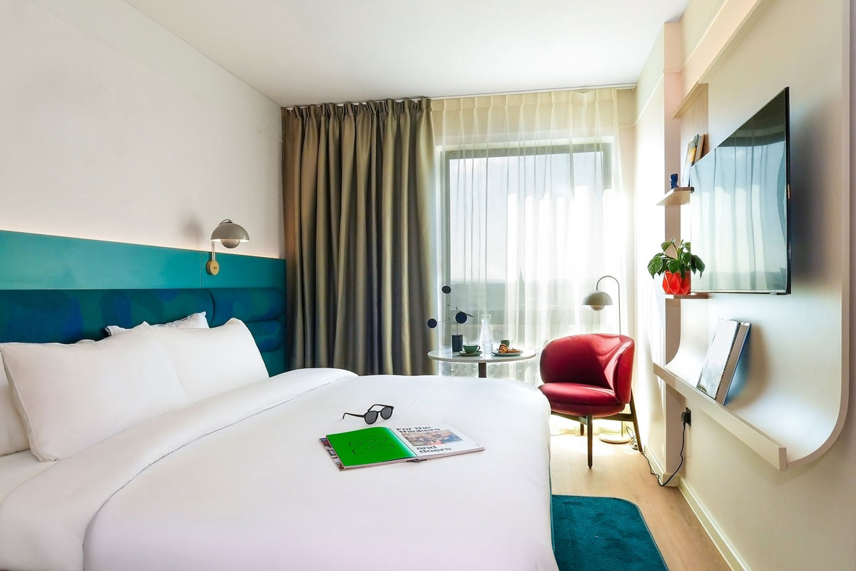 A smartly decorated and functional hotel room
