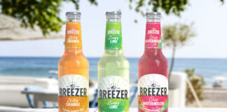 Three colourful bottles of fruit flavoured alcohol