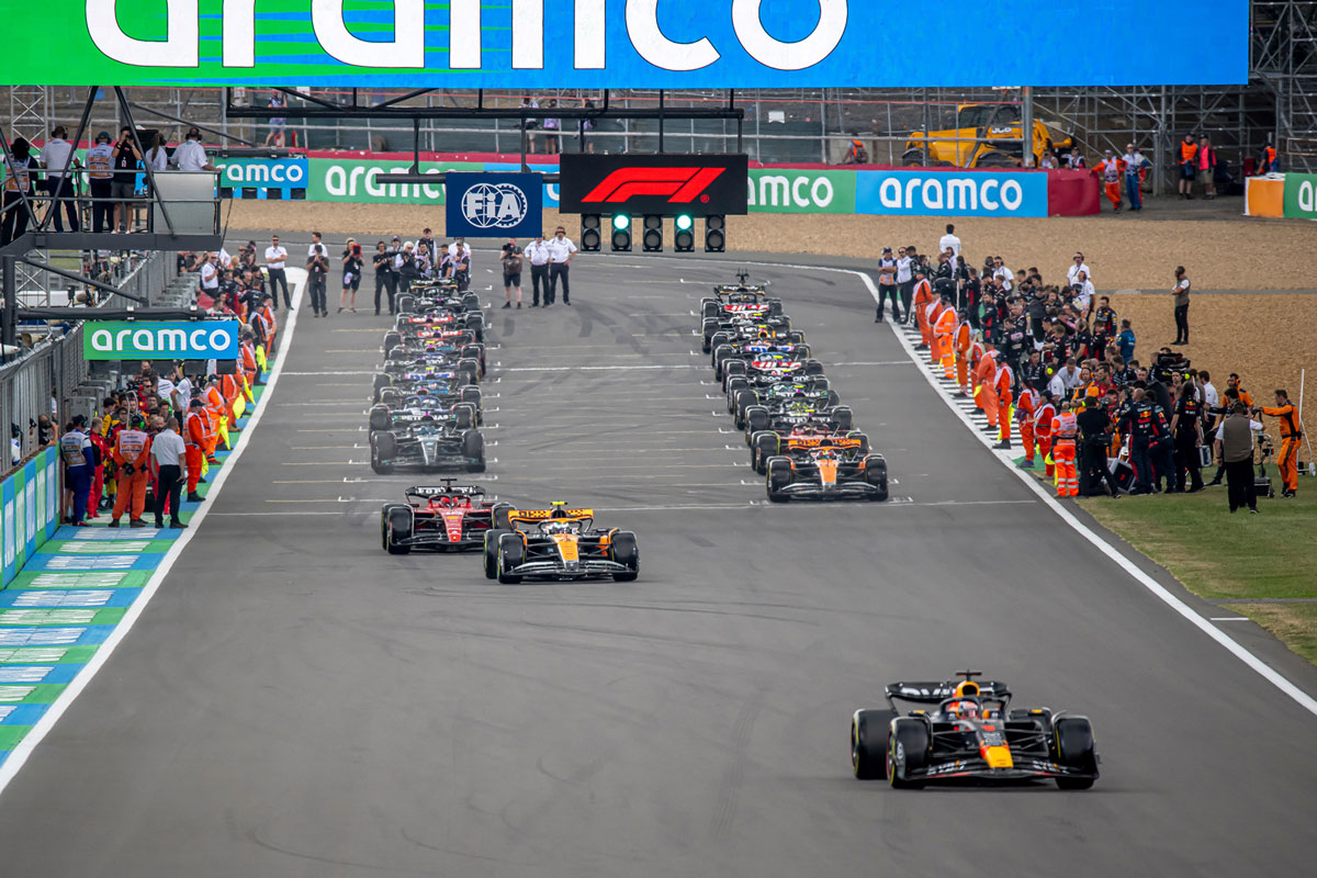 A Formula One race starts