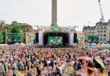 Pride in London gathering in Trafalgar Square