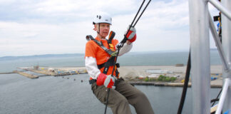 Anna Lagerqvist Christopherson on top of Port of Leith Distillery