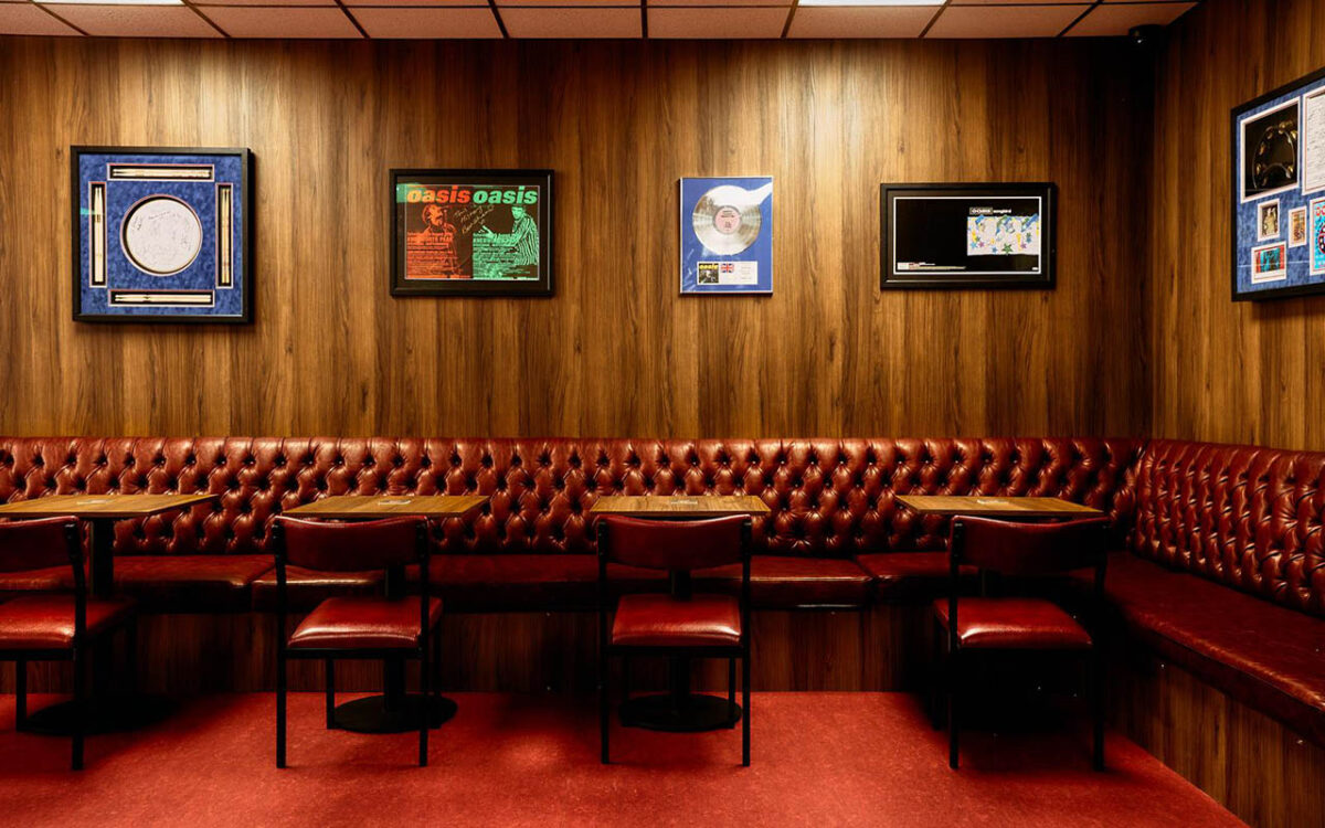 The interior of Leith Social Club, featuring Oasis memorabilia.
