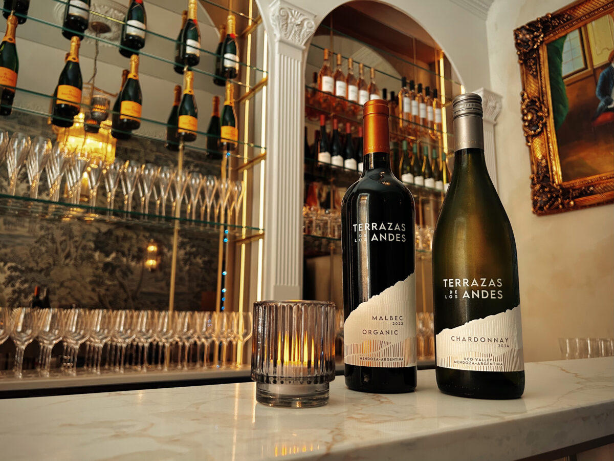 Two bottles of wine on the bar top at Cuvee in Glasgow.