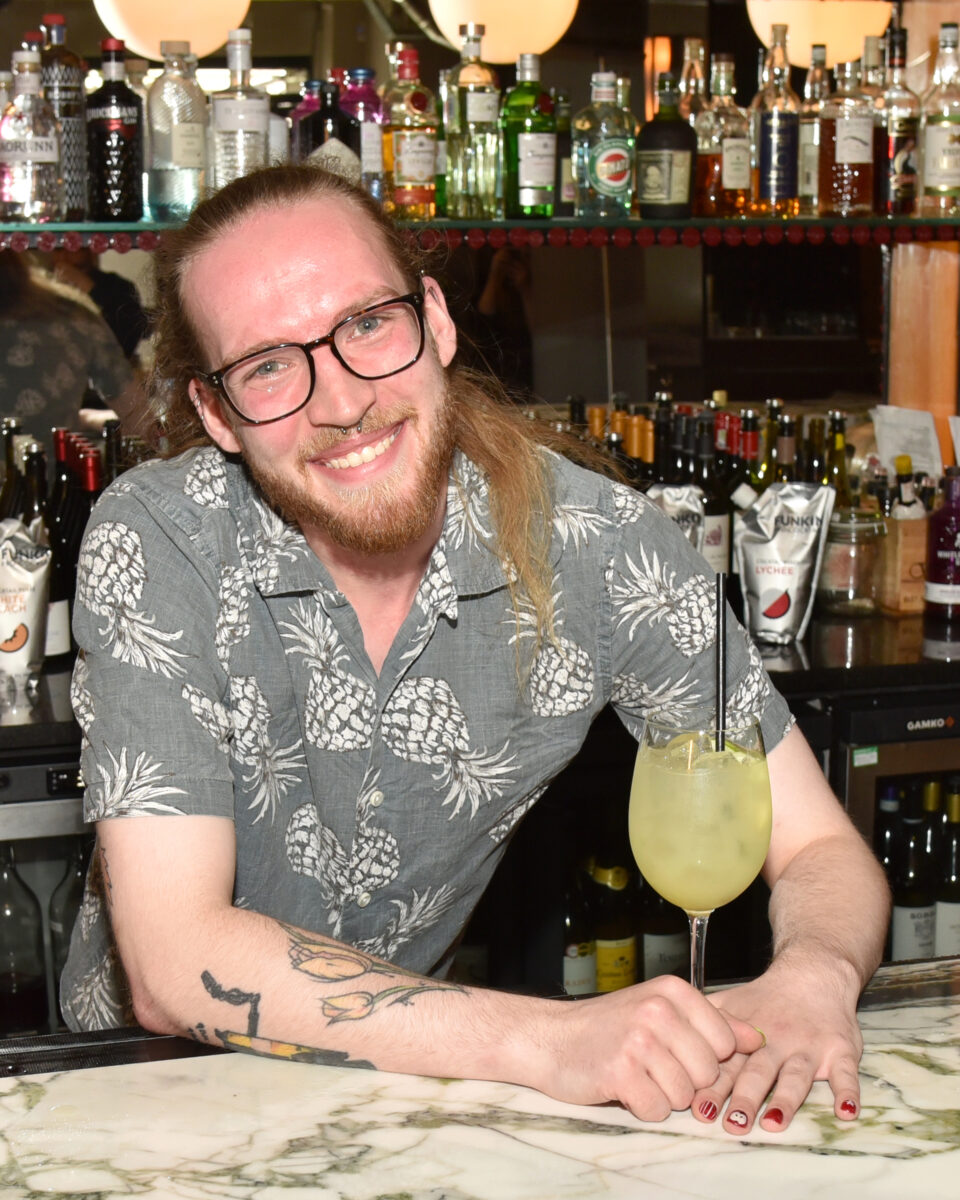 Bartender Luke Robertson at the SLTN Serves final with one of his cocktails.